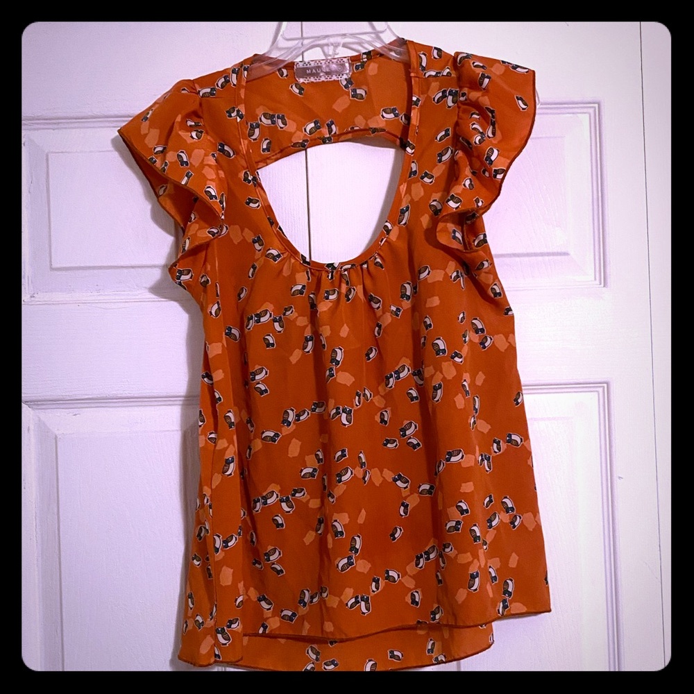 Mauve shirt orange with owls